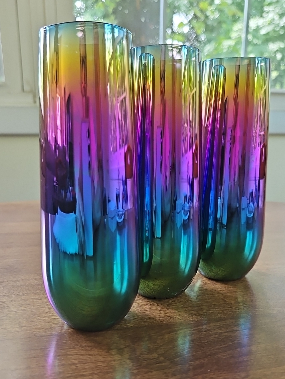 Circleware Rainbow Fusion Luster Champagne Flutes. Set of 3
